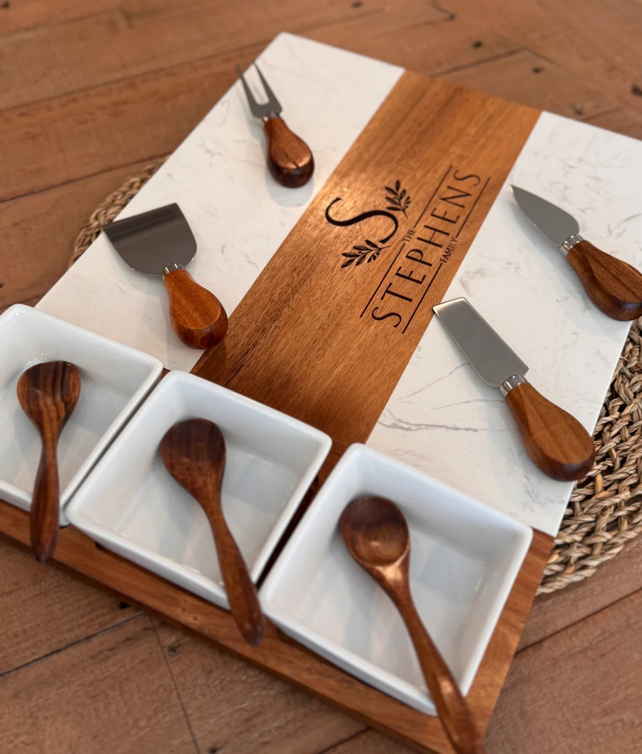 Personalized Marble & Wood Charcuterie Board Set