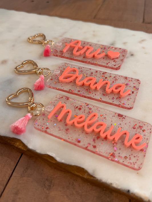 Personalized Sparkle Name Keychain with Tassel